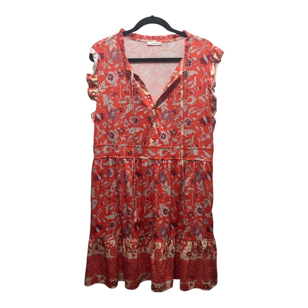 Zaberry Women's Floral Ruffle Sleeve Tiered Mini Dress with Tassel Tie